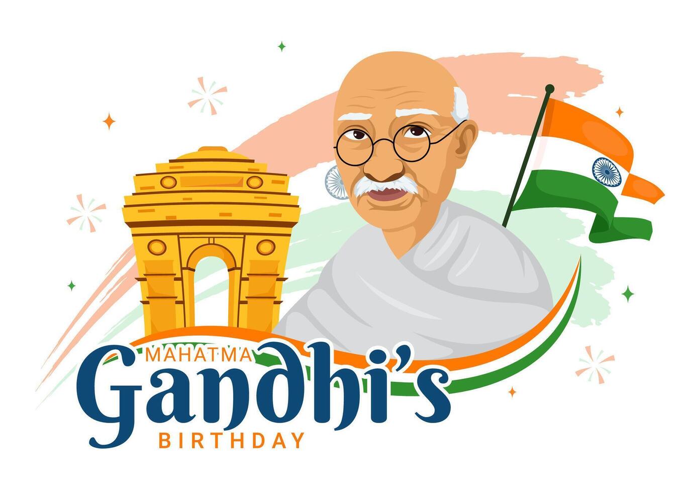 Happy Gandhi Jayanti Day is an Event Celebrated in India on October 2nd, which Marks Gandhi's Birthday in Flat Cartoon Background Illustration vector