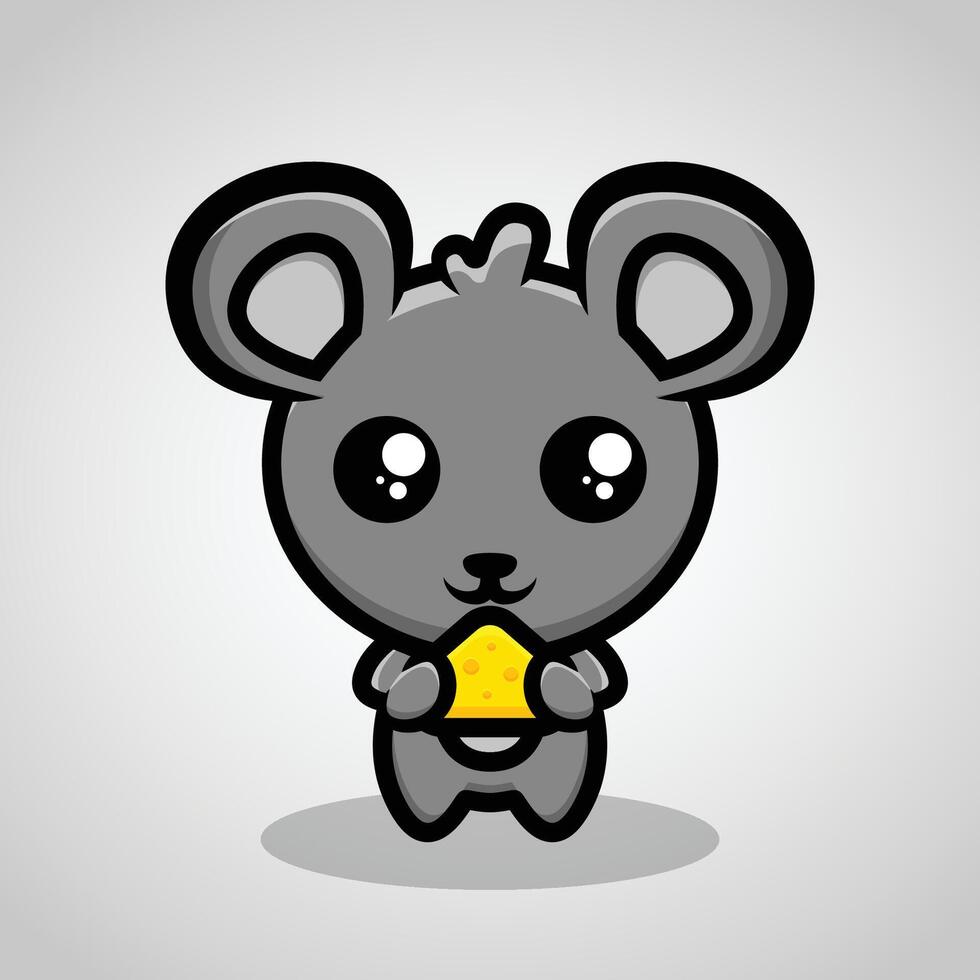 Cute mouse holding cheese illustration with bright colors and line art vector