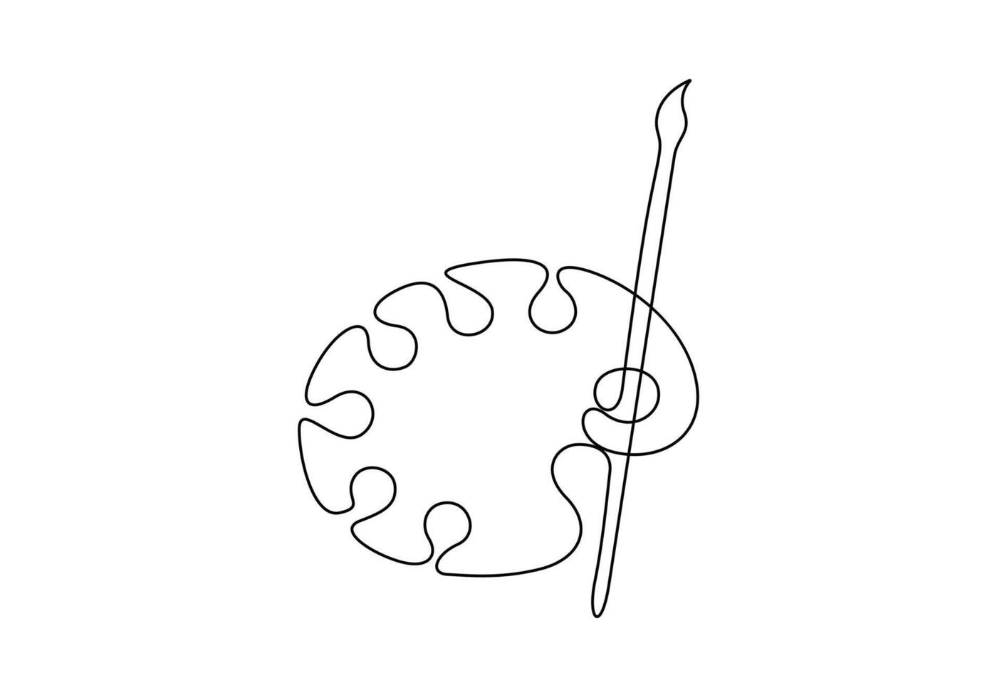 Palette and paint brush continuous single line drawing digital illustration vector