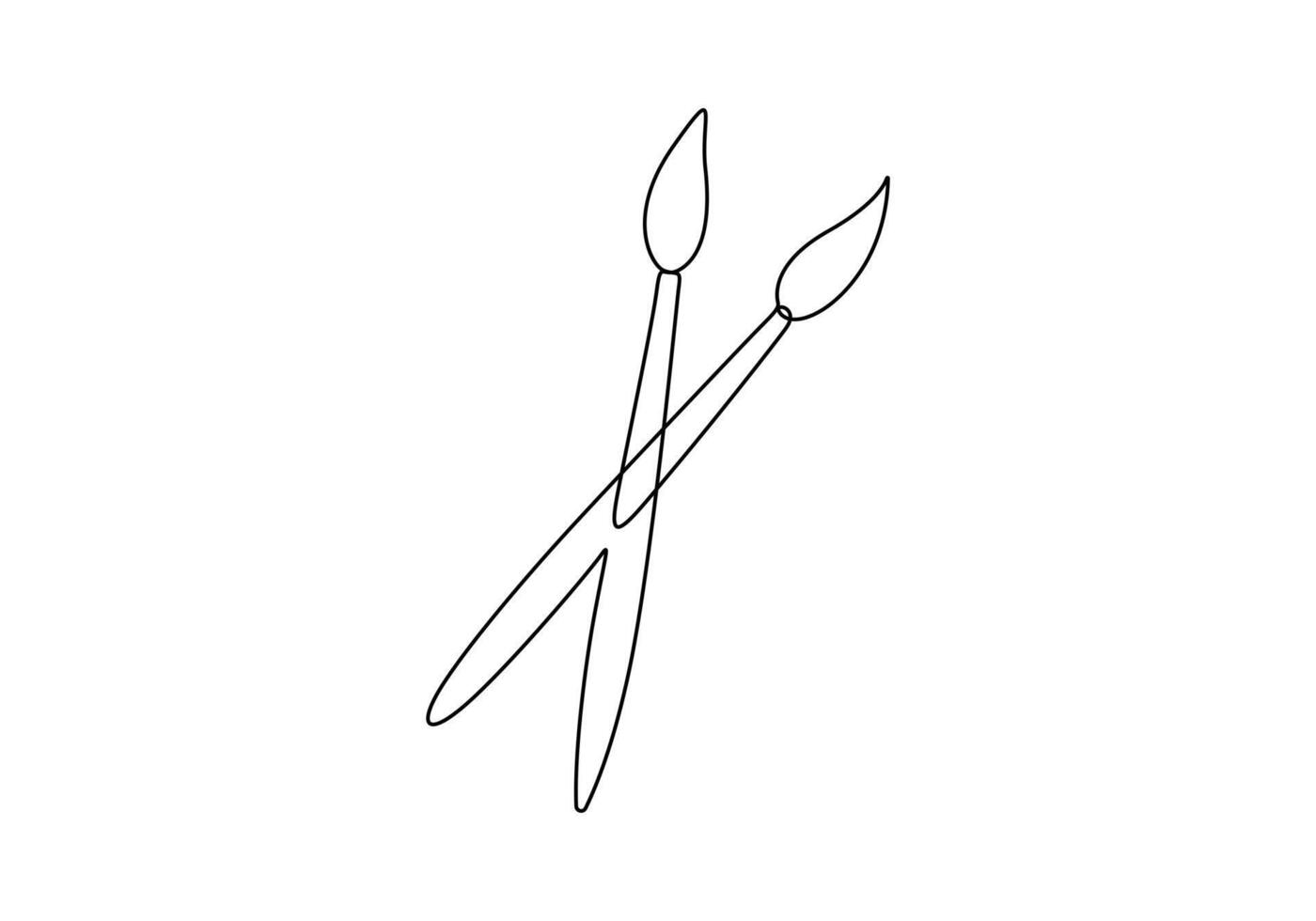 Canvas and paint brush continuous one line drawing premium illustration vector