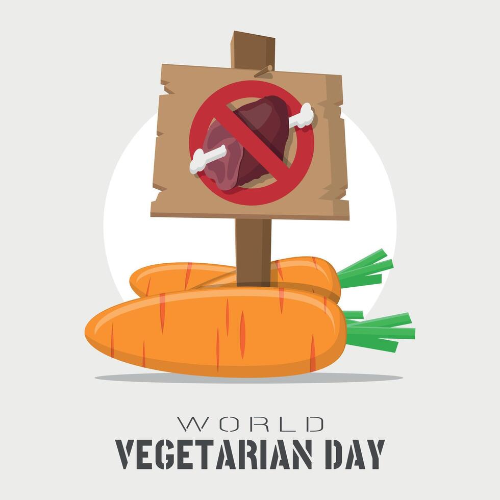 World Vegetarian Day Poster with no meat sign in a pile of carrots vector