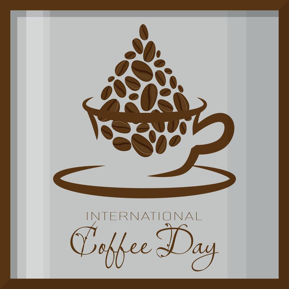 International Coffee Day Poster with coffee beans fall into a cup of coffee vector