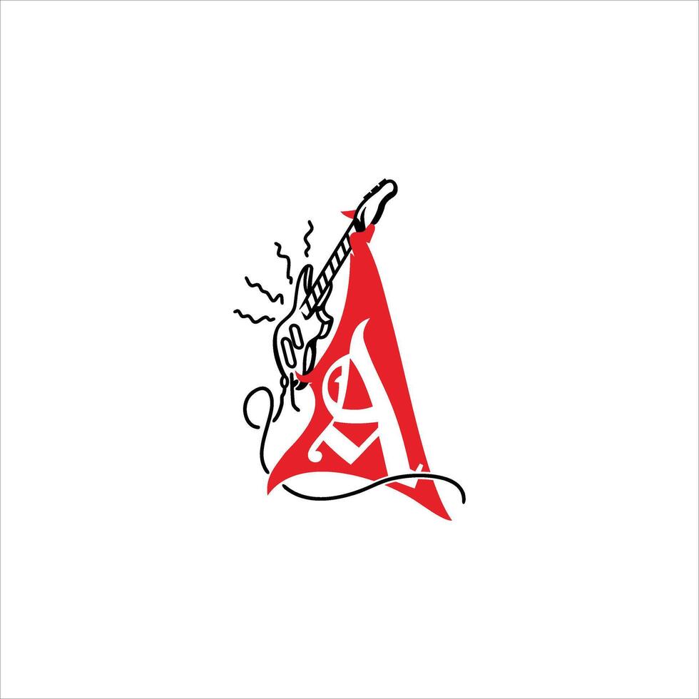 illustration of a guitar decorated with a flag bearing the symbol A curly vector