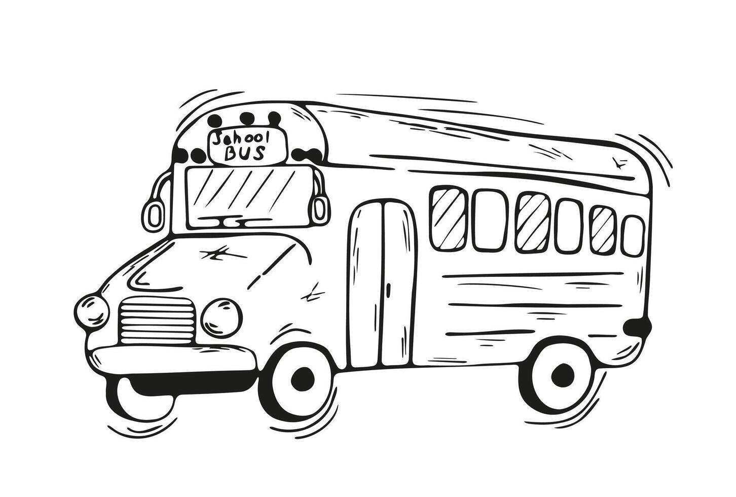 Element back to school. Concept for invitations, card. Student School bus in style hand drawn on white background. Modern Doodle illustration for trendy posters, banners, social media, website. vector