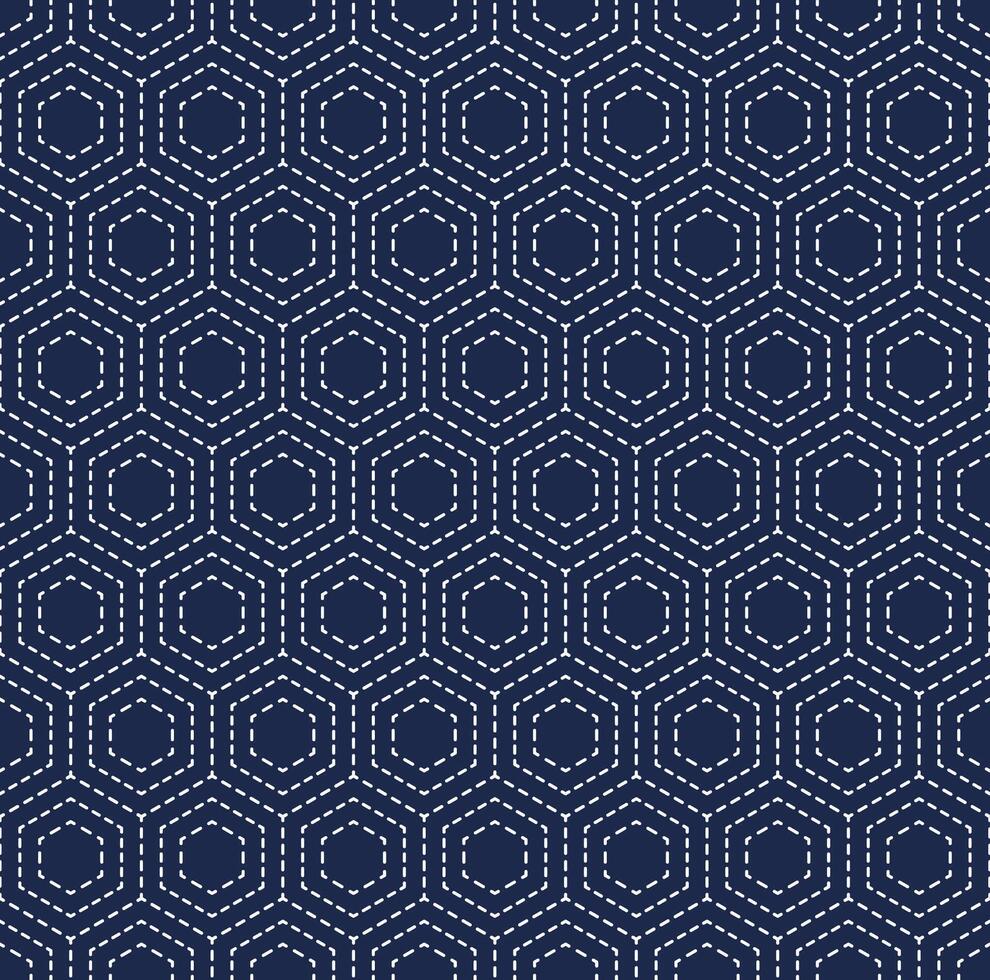 Abstract . Sashiko seamless pattern. line white on indigo background. design for pillow, print, fashion, clothing, fabric, gift wrap. . vector