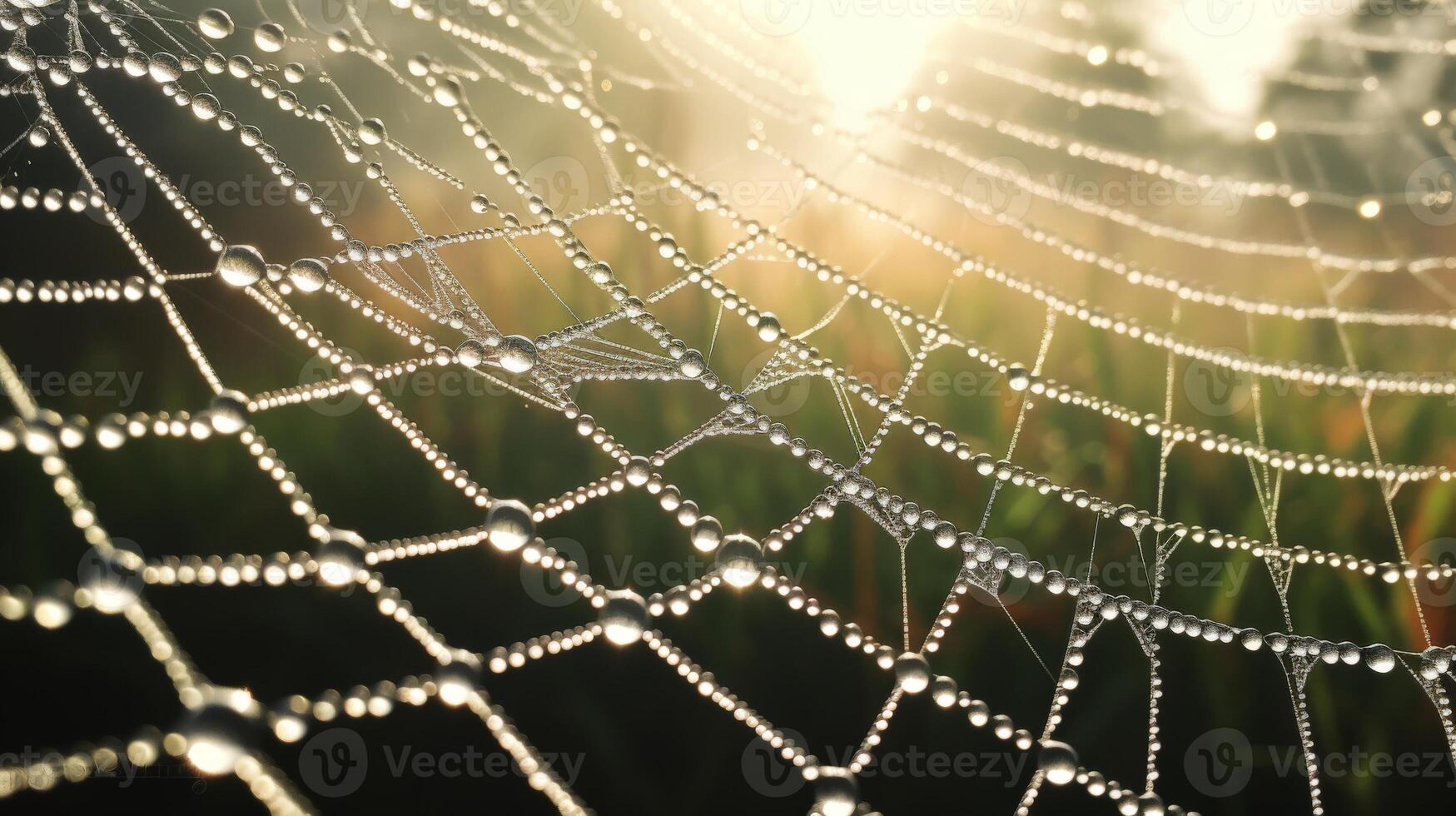 Dewdrops on a Spider Web in Morning Light photo