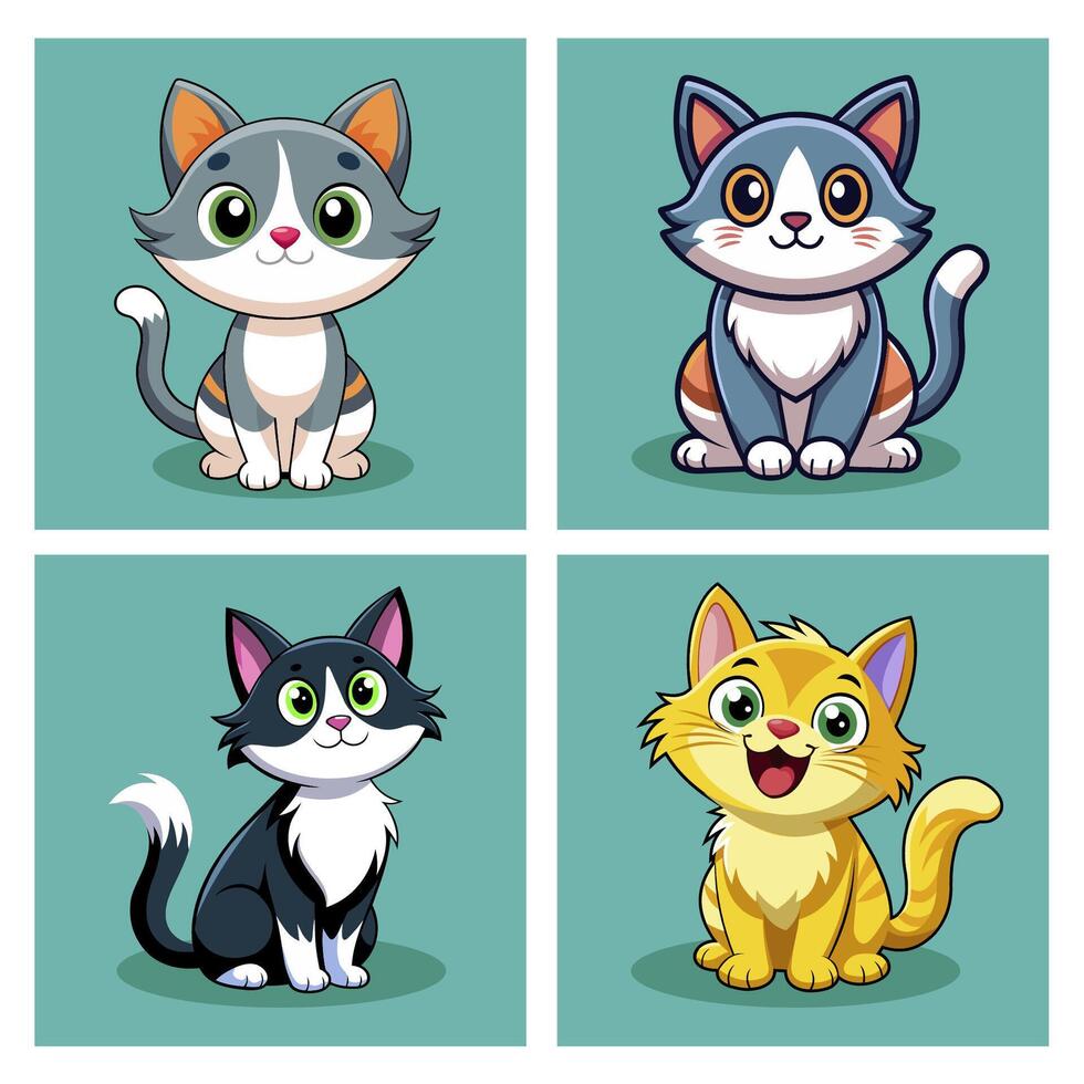 Cat funny image illustration set vector