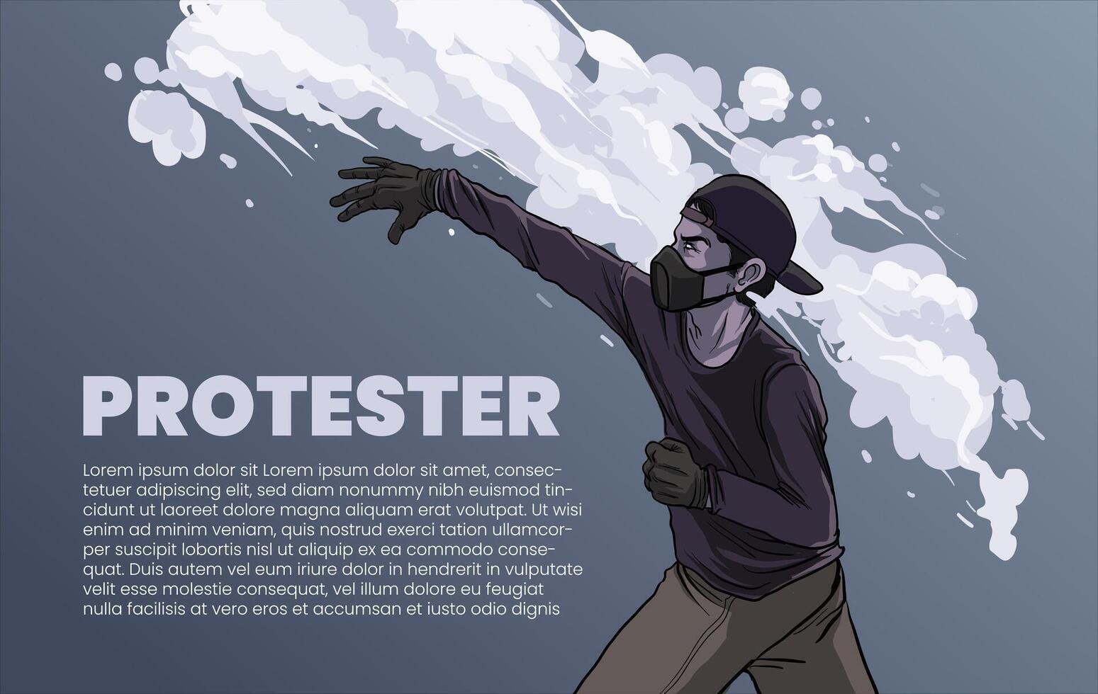 illustration of protester throwing back tear gas canister vector