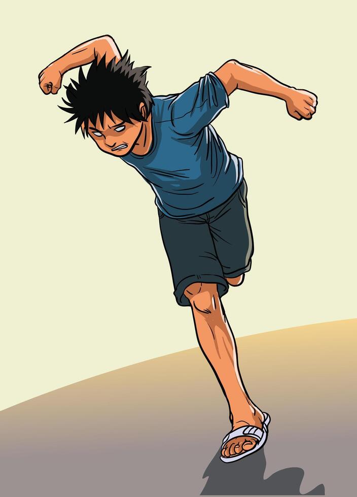 illustration of aggressive move of young man vector