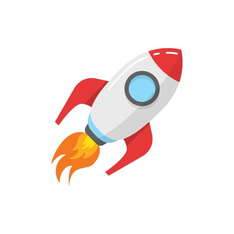 Rocket launch icon in flat style. Space ship illustration on isolated background. Spaceship sign business concept. vector