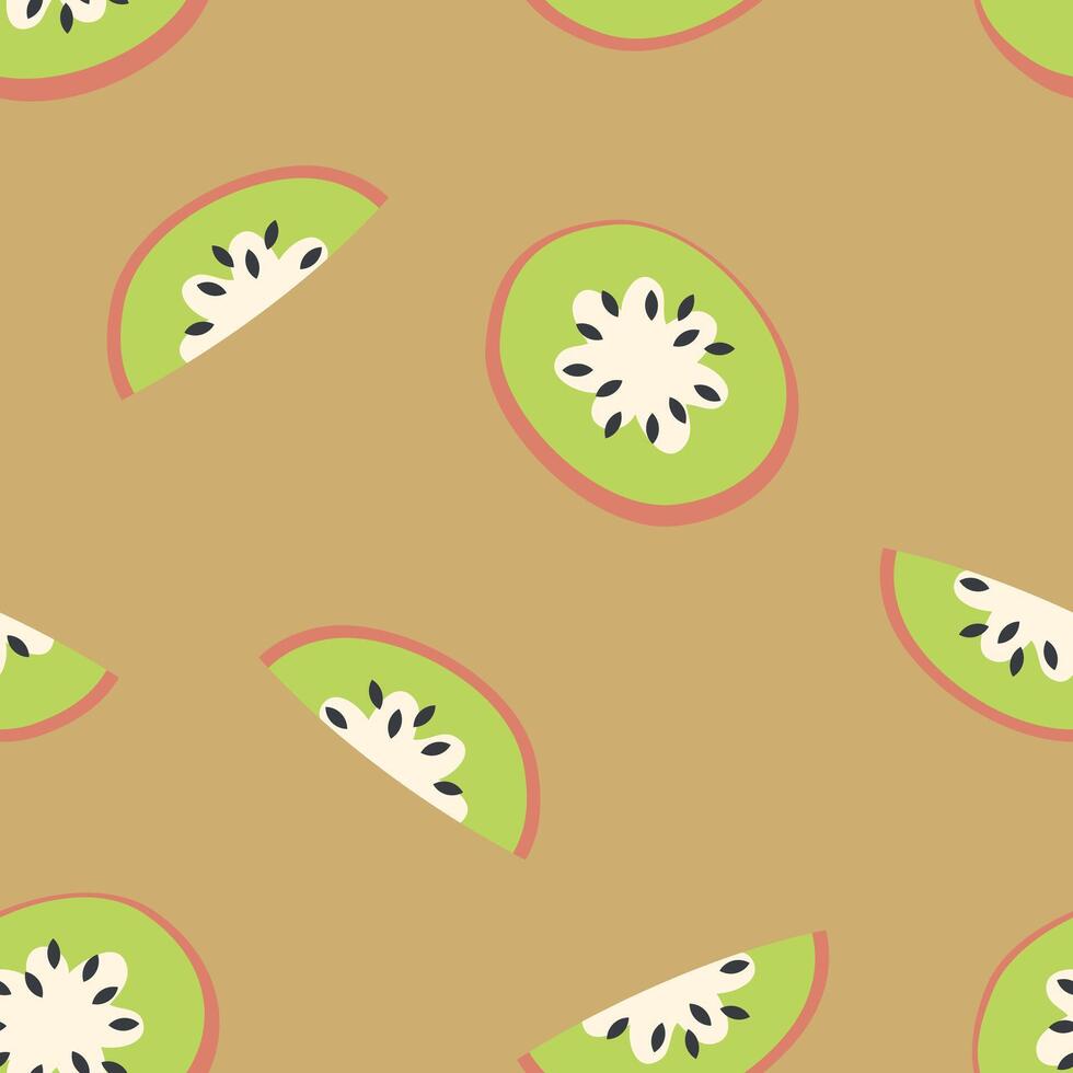 Tropical seamless pattern with kiwi slices in flat style. Perfect art background for banner, card, textile, fabric, paper, sale. Hand drawn illustration. vector
