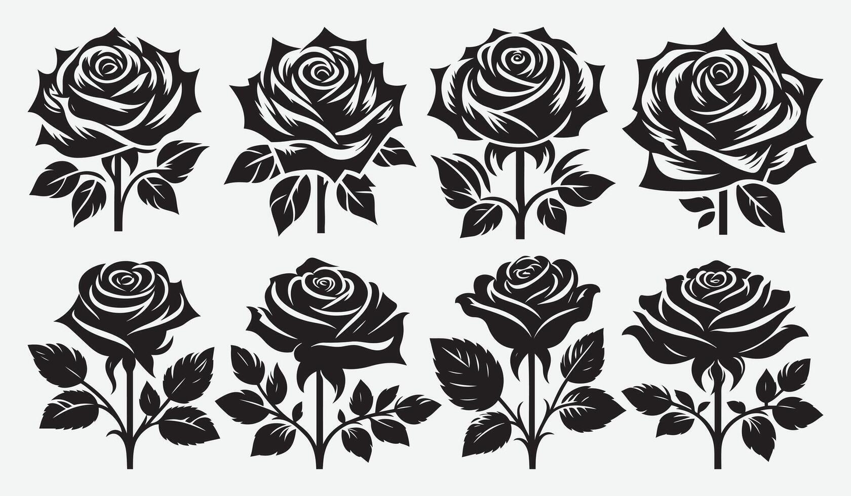 Rose Silhouette Line Art Set for Unique Logo Design Projects vector
