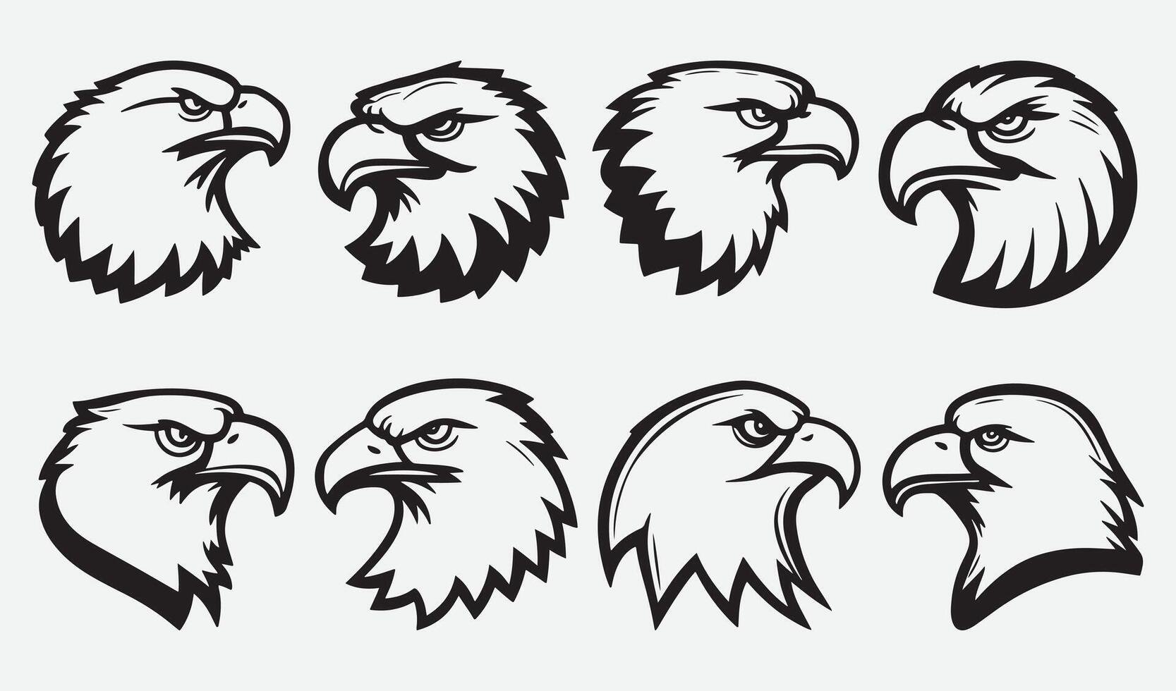 Set of Artful Eagle Head Silhouettes for Nature-Inspired Logo and Sticker Designs vector