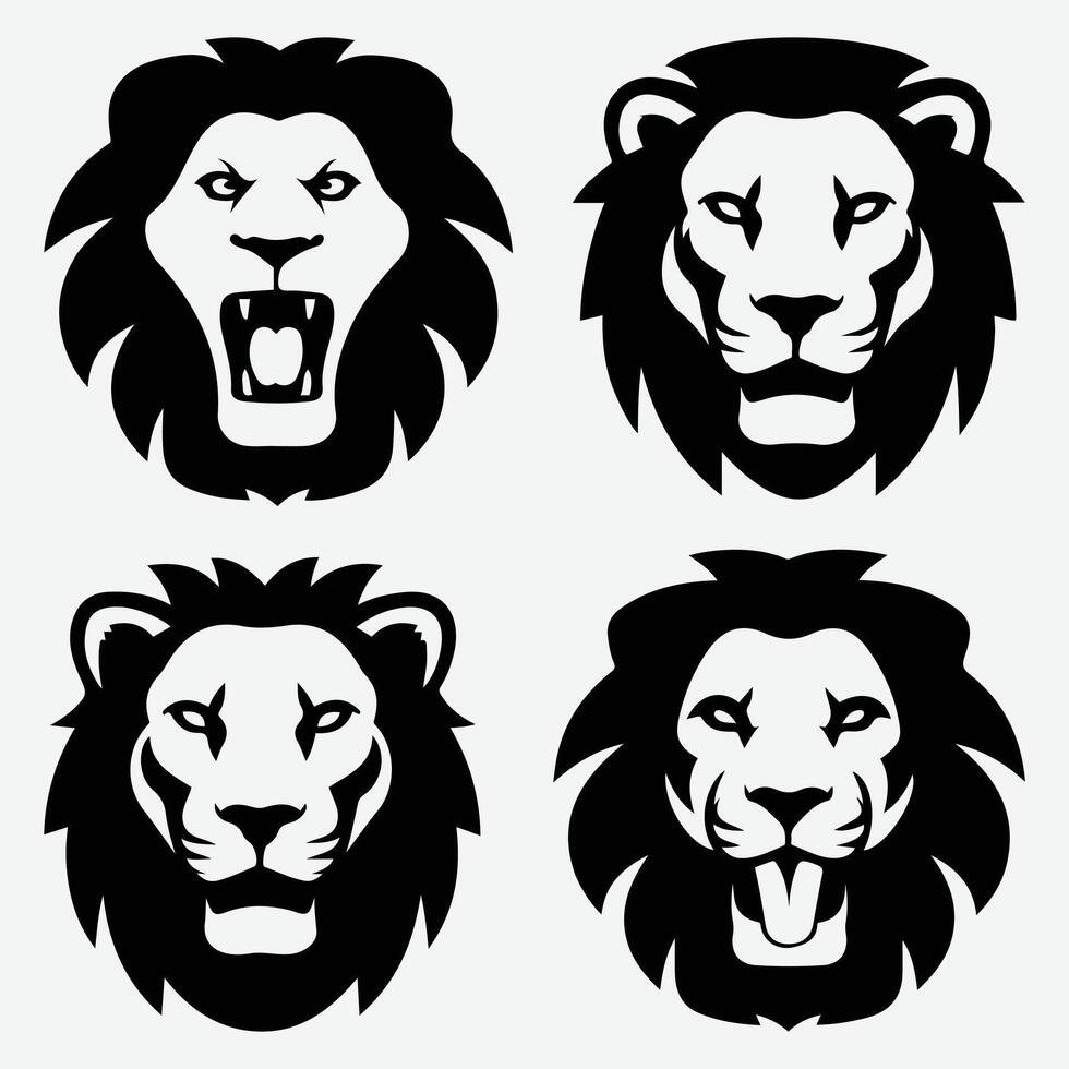 Stunning Roaring Lion Head Silhouettes for Dynamic Logo and Icon Design vector