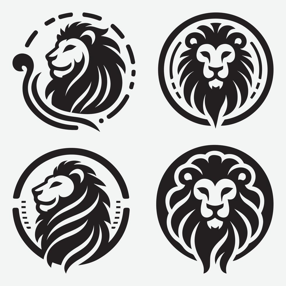 Bold Lion Head Silhouette Set for Distinctive Graphic Designs vector