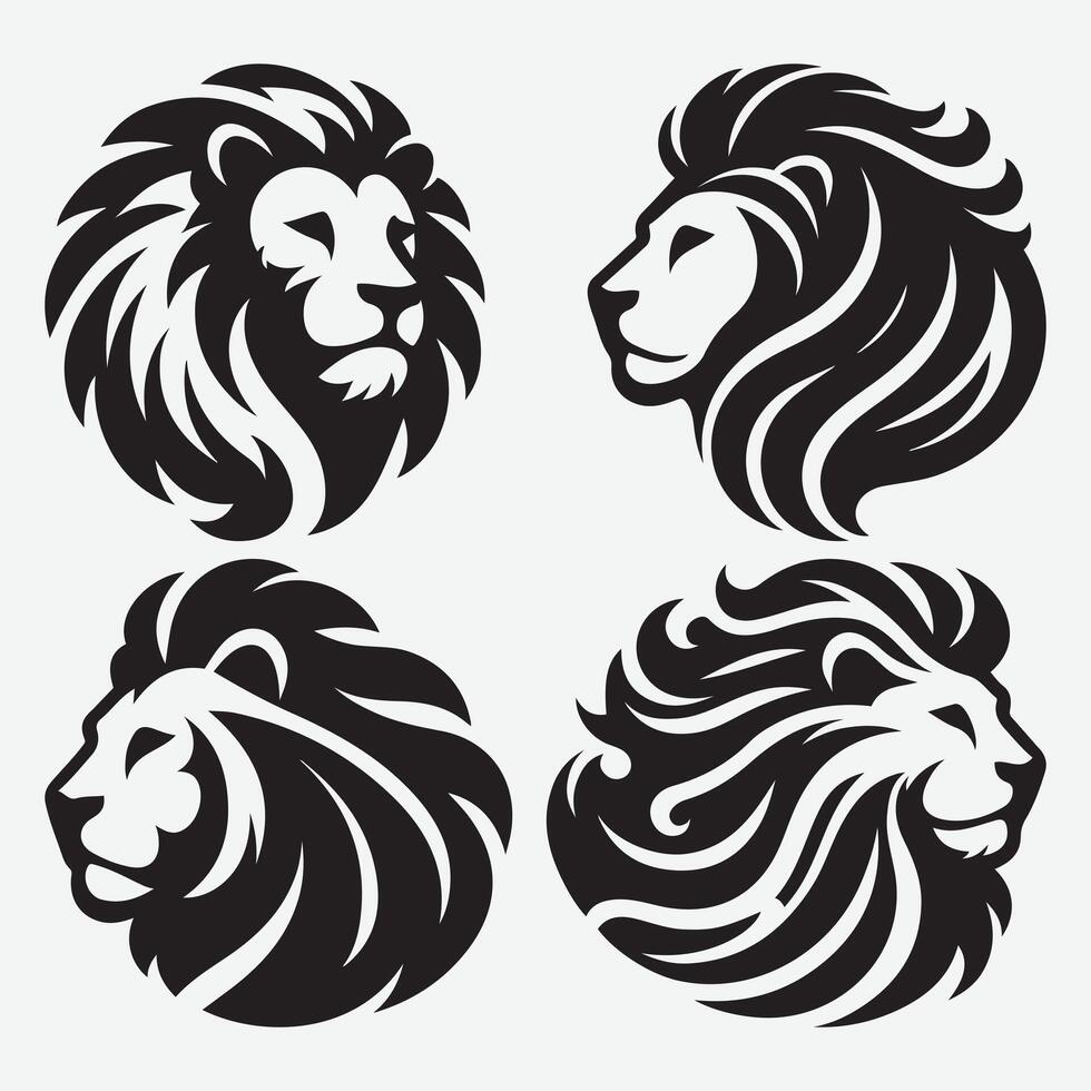 Set of Lion Head Silhouette Icons for Premium Logo and Branding Design vector