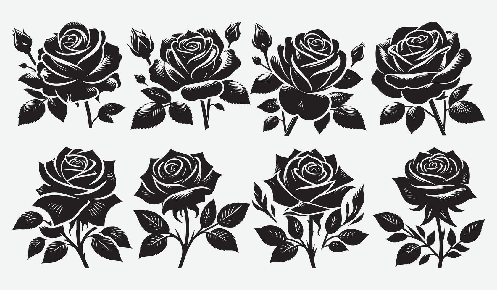 Set of Stunning Rose Line Art Silhouettes for Eye-Catching Logo and Icon vector