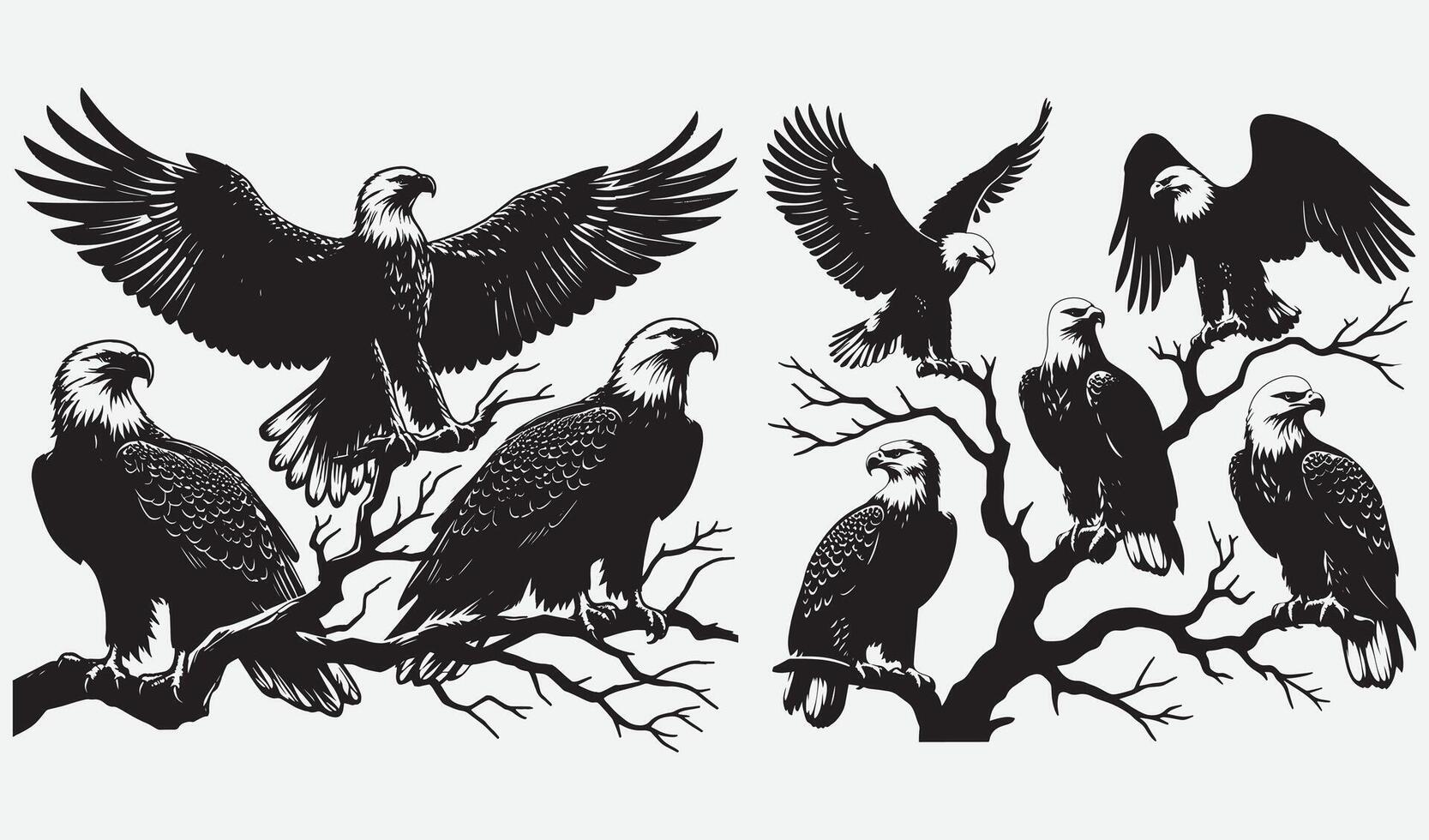 Striking Eagle Head Silhouettes for Nature-Inspired Graphic Design Projects vector