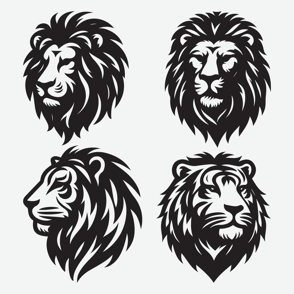 Set of Lion Head Silhouette Graphics for Unique T-Shirt Creations vector