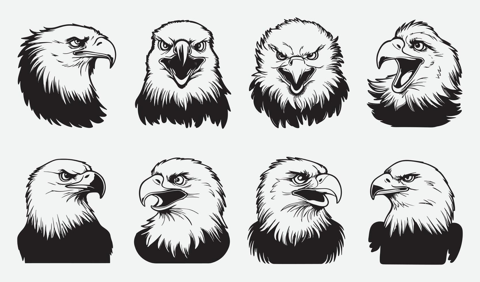 Set of Striking Eagle Head Silhouettes for Logos, Icons, and Merchandise Ideas vector