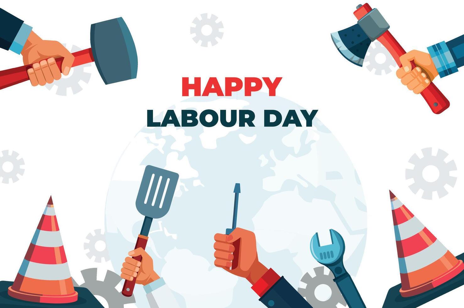 Happy labor day usa poster template design with work equipment. stock illustration vector