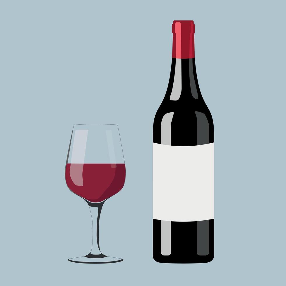 Illustration of a bottle of wine and a glass of wine. vector