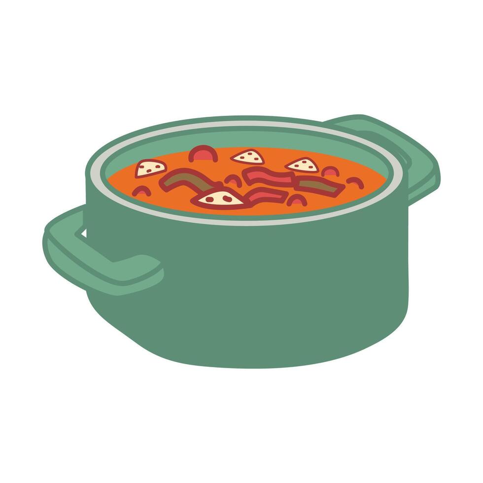 Soup In Green Dutch Oven Illustration vector