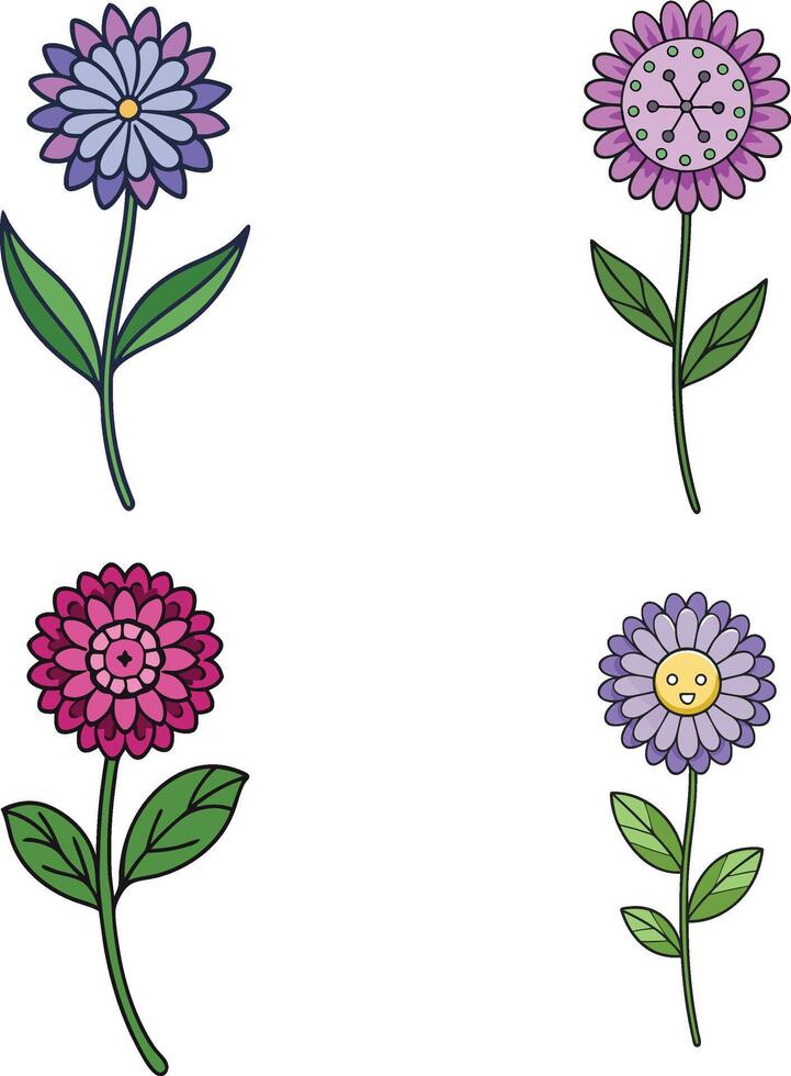 4 Set Of Cute Ironweed Flower Illustration Art Design vector
