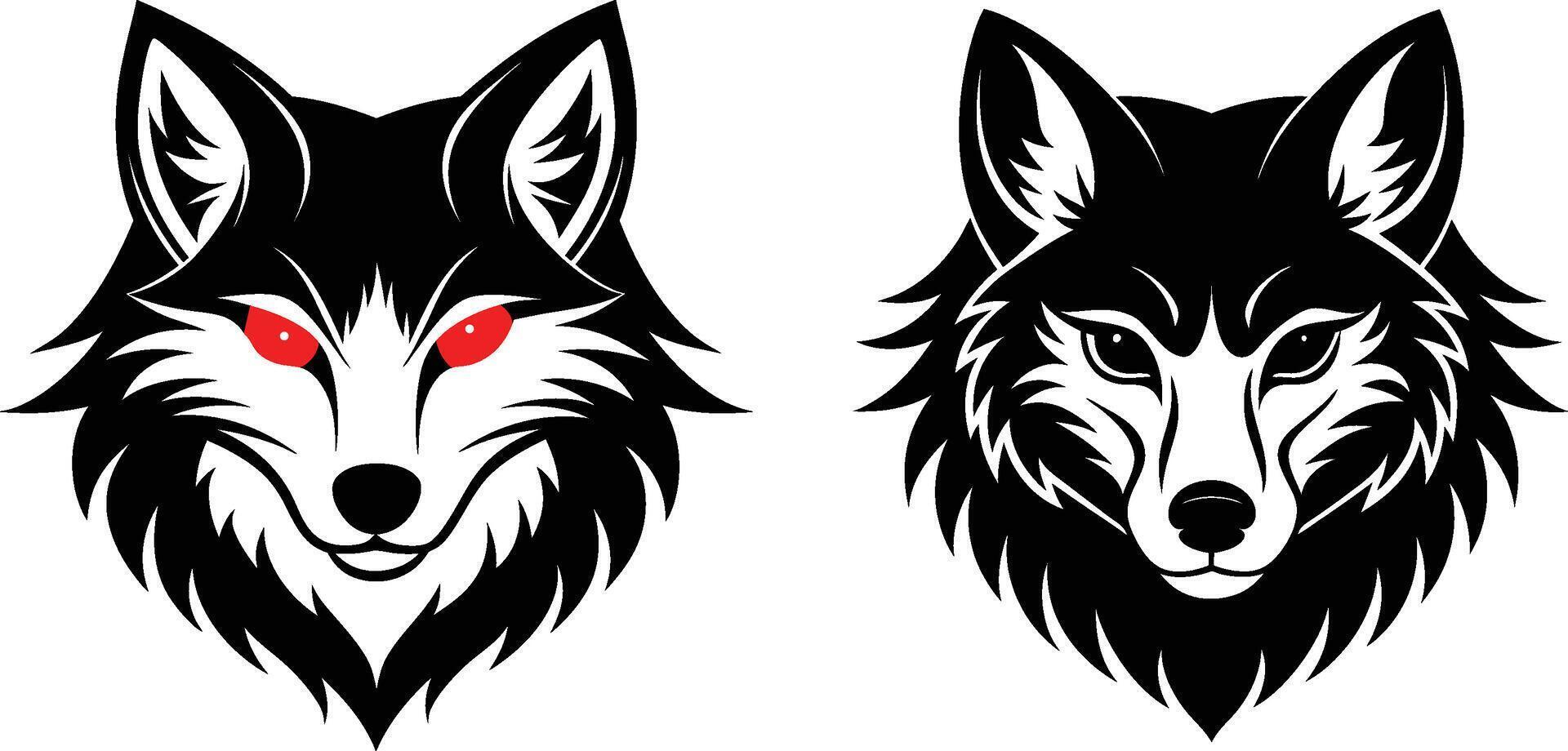 2 Set Of Wolf Head Silhouette Logo Style Illustration Art vector