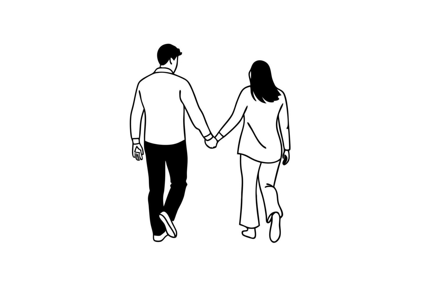 Couple Walking Hand in Hand Minimalist Illustration vector