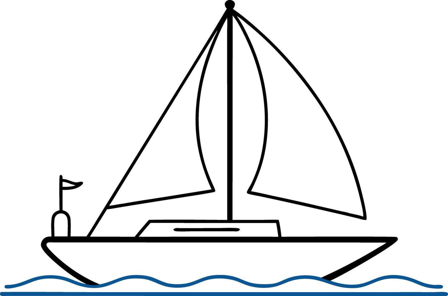Sailboat Line Drawing Minimalist Sailing Boat on Water Illustration vector