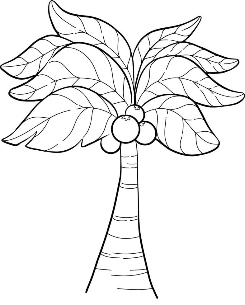 palm, cartoon style, black silhouette for circuit. Coconut tree black and white vector