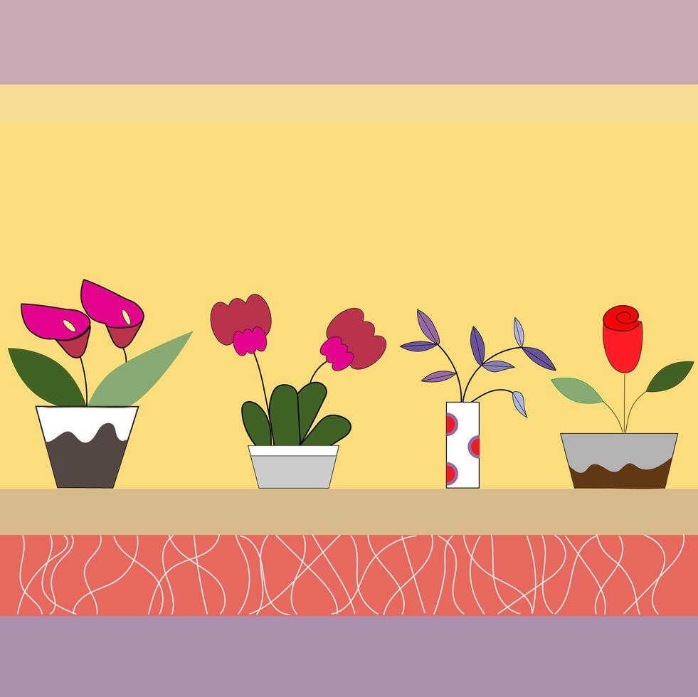 Red flower painting in a vase and cute pot on a soft background vector