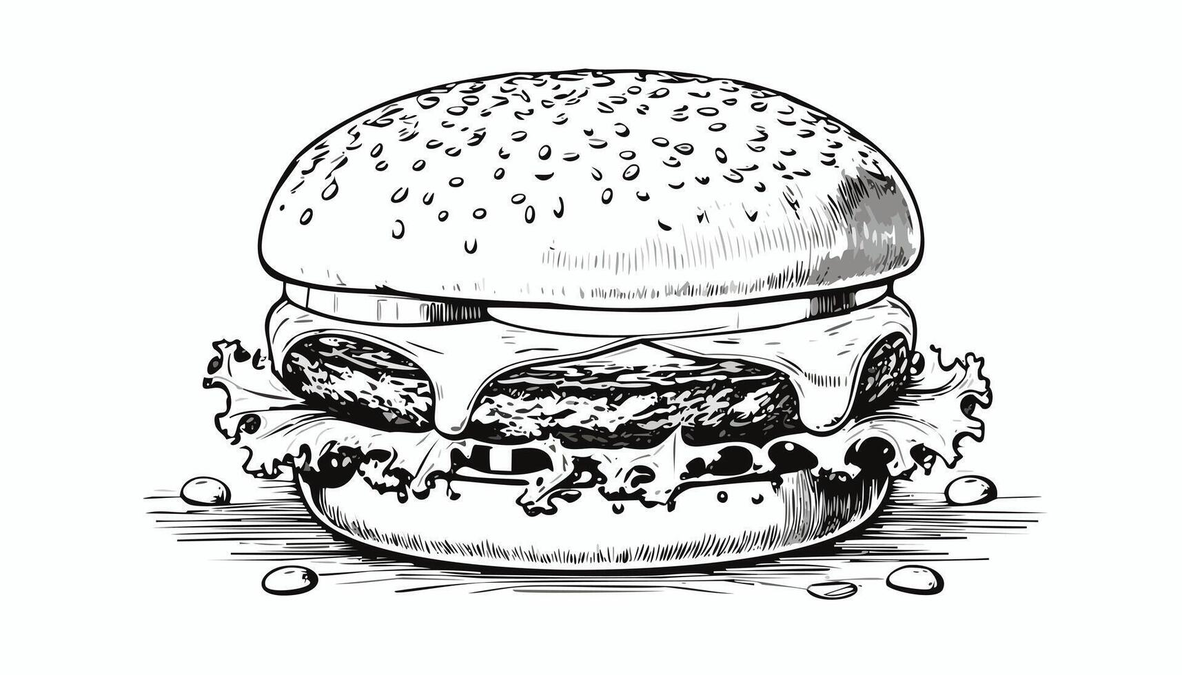 Hamburger Burger Cheeseburger Sketch Style - Beef Bread Meet Drawn vector