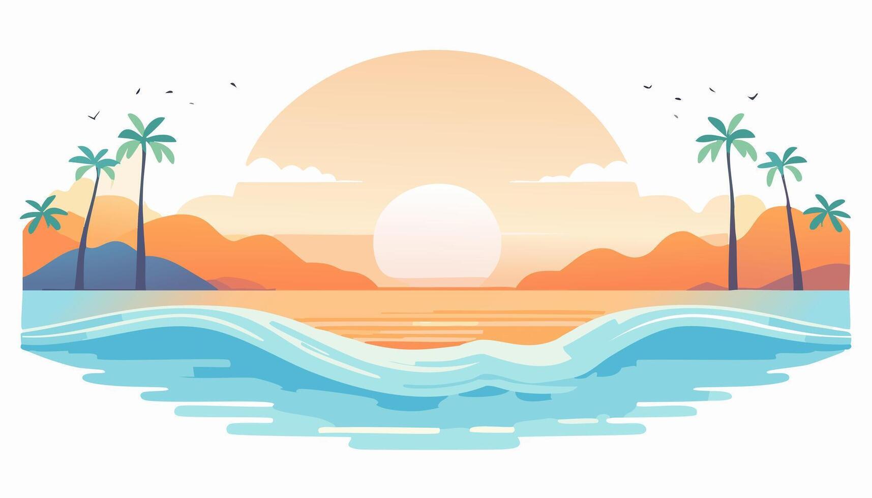 Ocean Sunrise Landscape - Sun Sea Travel Summer Nature Beach Wave Water Horizon vector