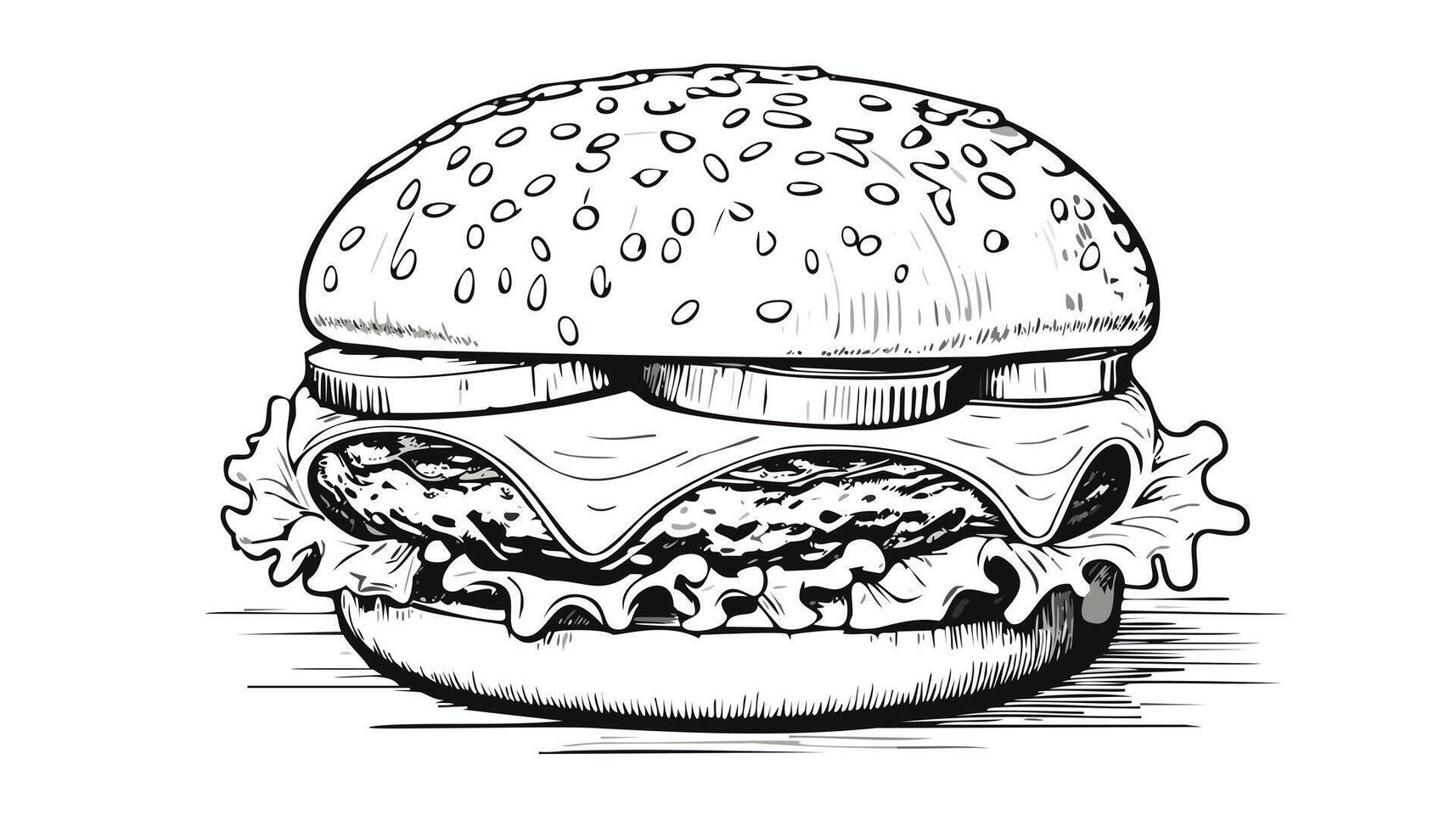 Hamburger Burger Cheeseburger Sketch Style - Beef Bread Meet Drawn vector