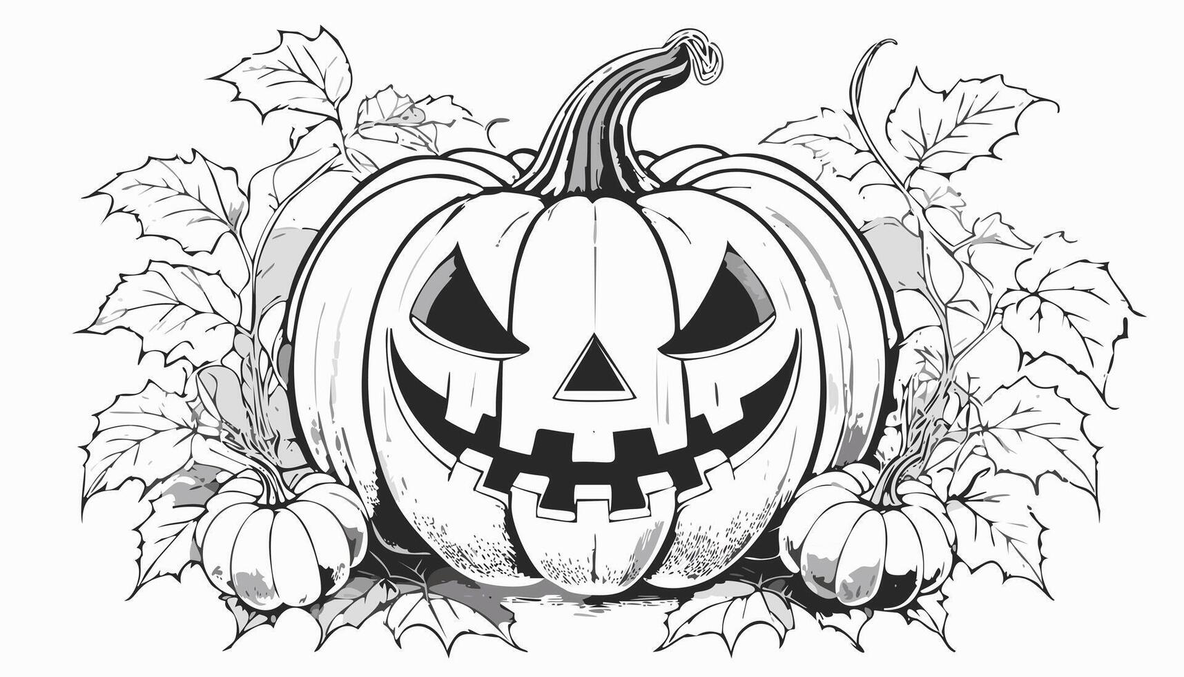 Pumpkin Jack O Lantern Halloween Sketch - Leaf Festival Event Ghost Doodle vector