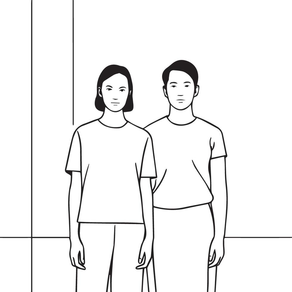 A couple standing close together. The couple is a modern, minimalistic design with clean lines and smooth curves. vector