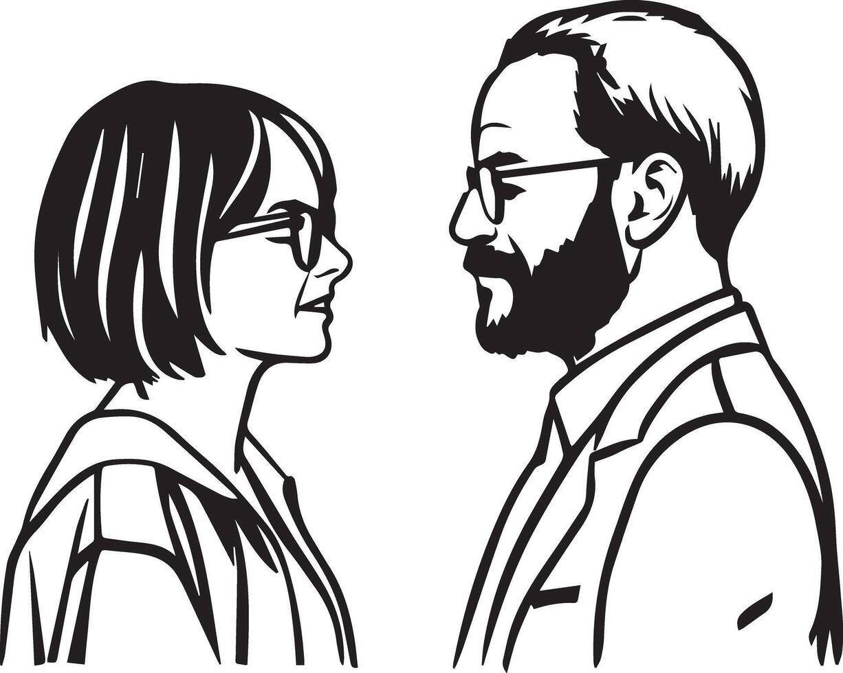 A joyful couple embracing each other in black and white artwork set against a white background. vector