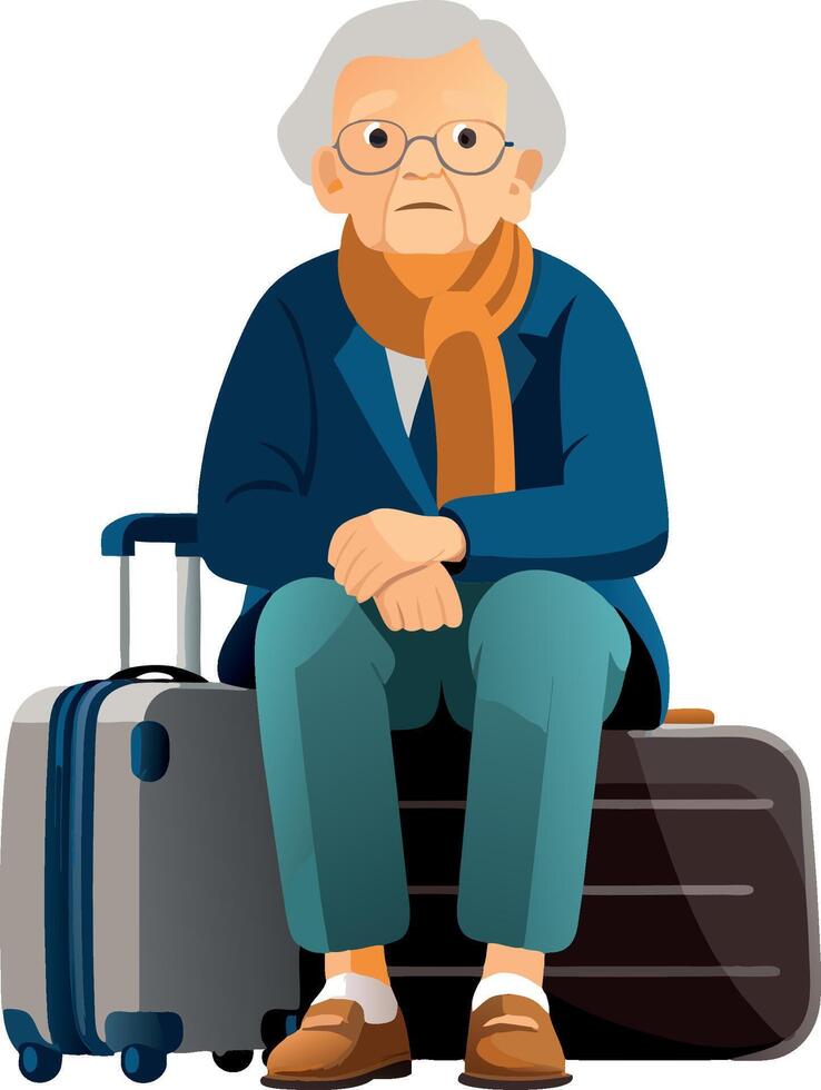 Elderly business professional patiently waiting with luggage vector