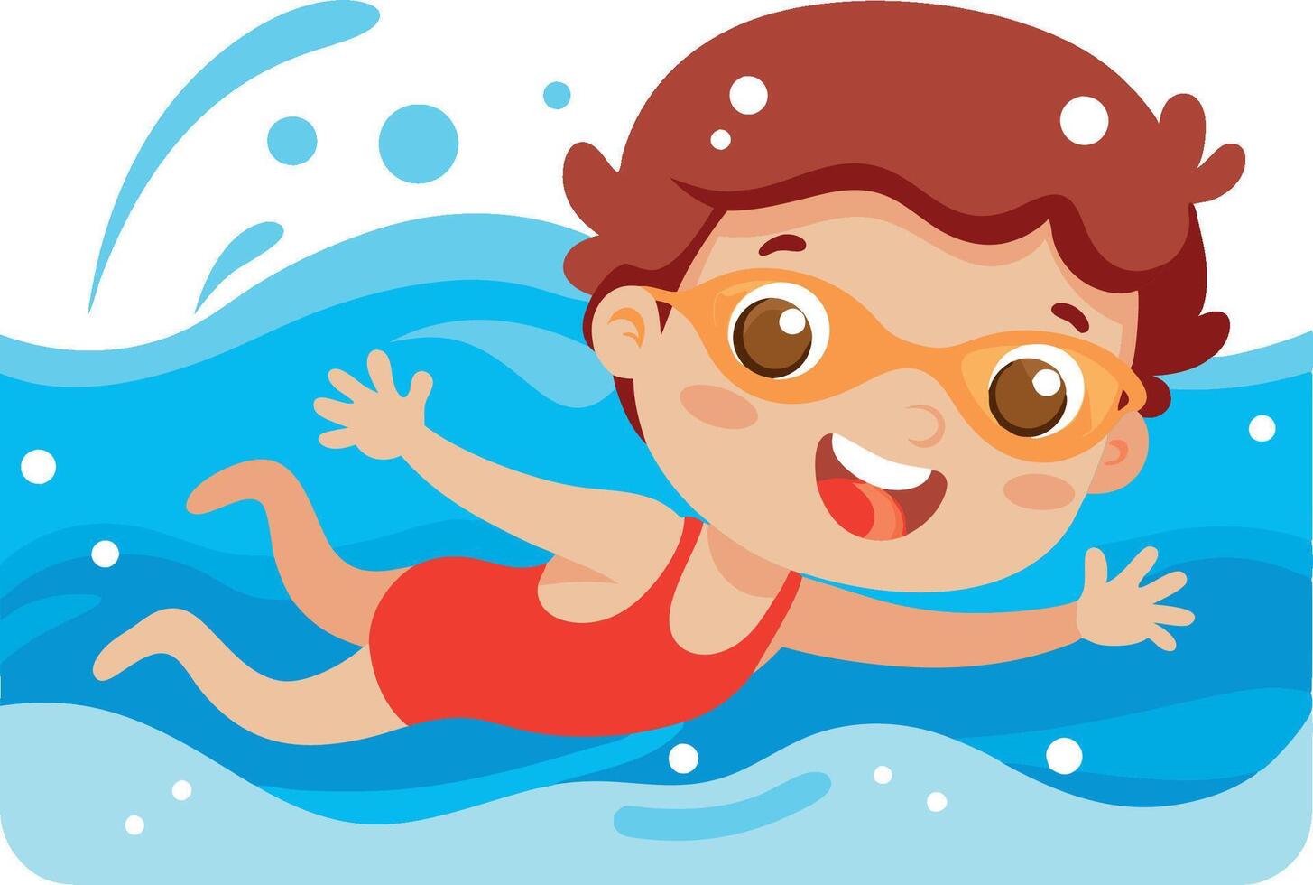 Happy girl swimming freestyle in a pool wearing goggles vector