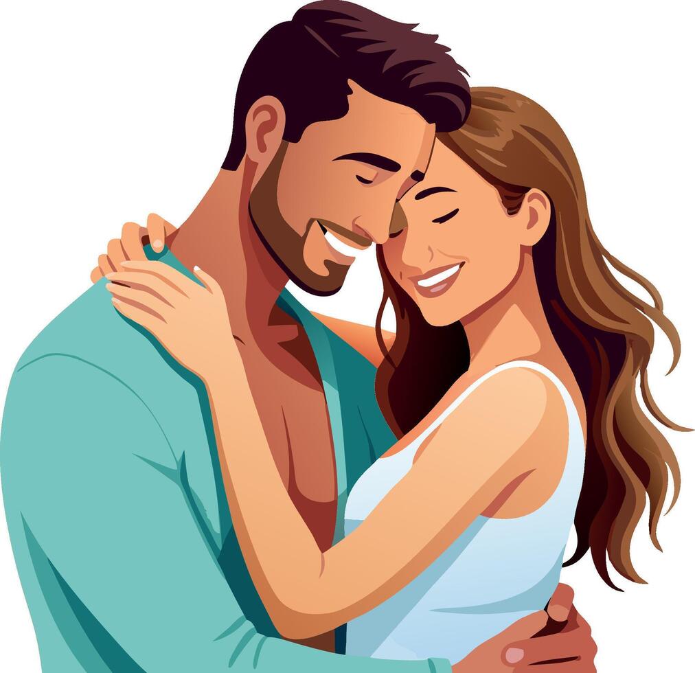 Young couple embracing each other tenderly while smiling- vector