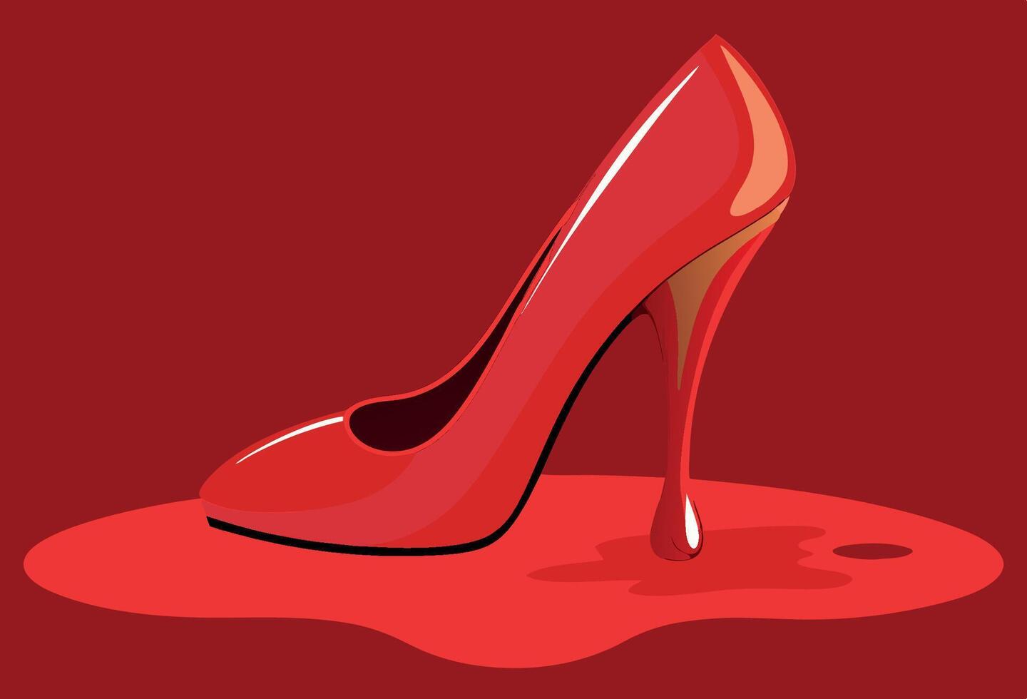 Red high heel shoe melting into a puddle of red paint vector