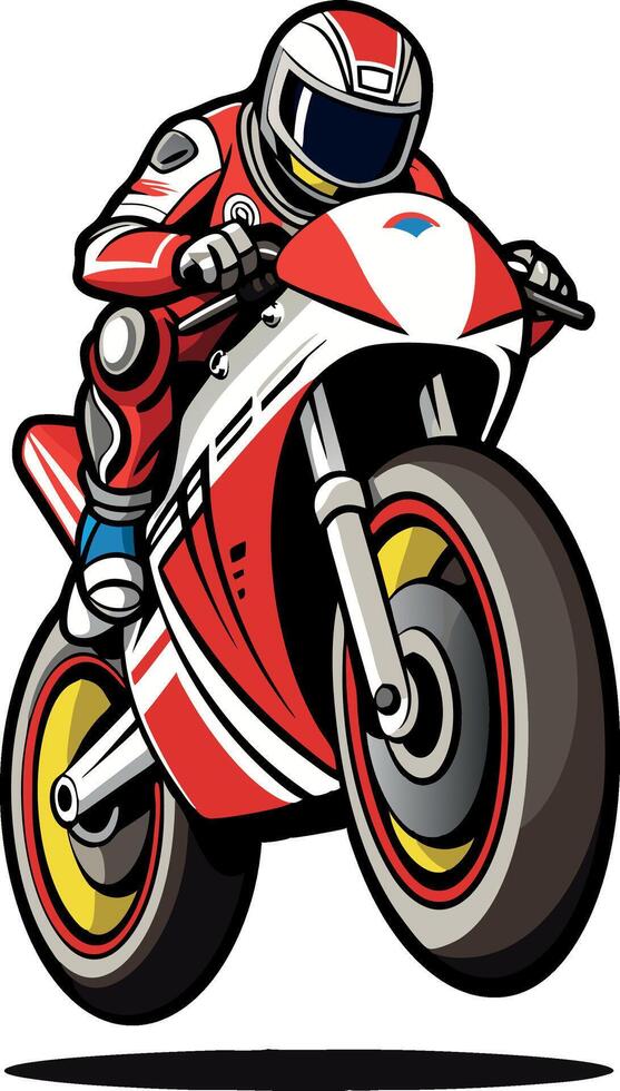 Motorcycle racer performing a wheelie on a powerful sports bike- vector