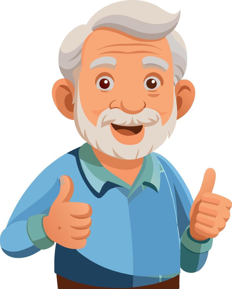 Smiling senior man with grey hair and beard showing thumbs up- vector