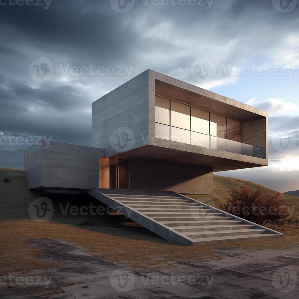 Modern monolith, dawn's embrace on abstract architecture. photo