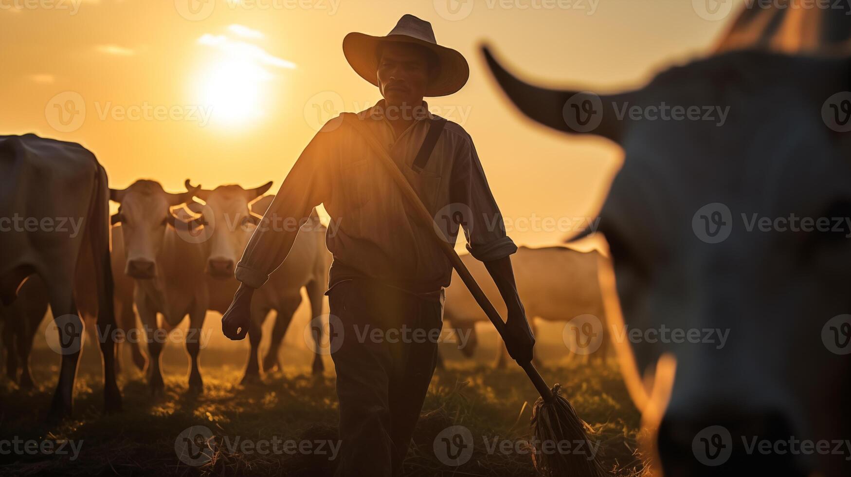 Cattle rancher at dusk a portrait of agricultural life. photo