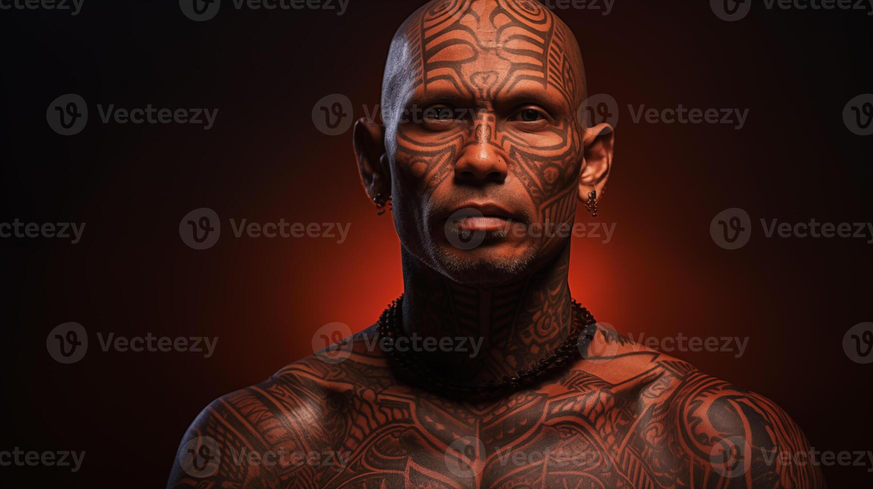Majestic Maori inspired facial tattoo portrait. photo