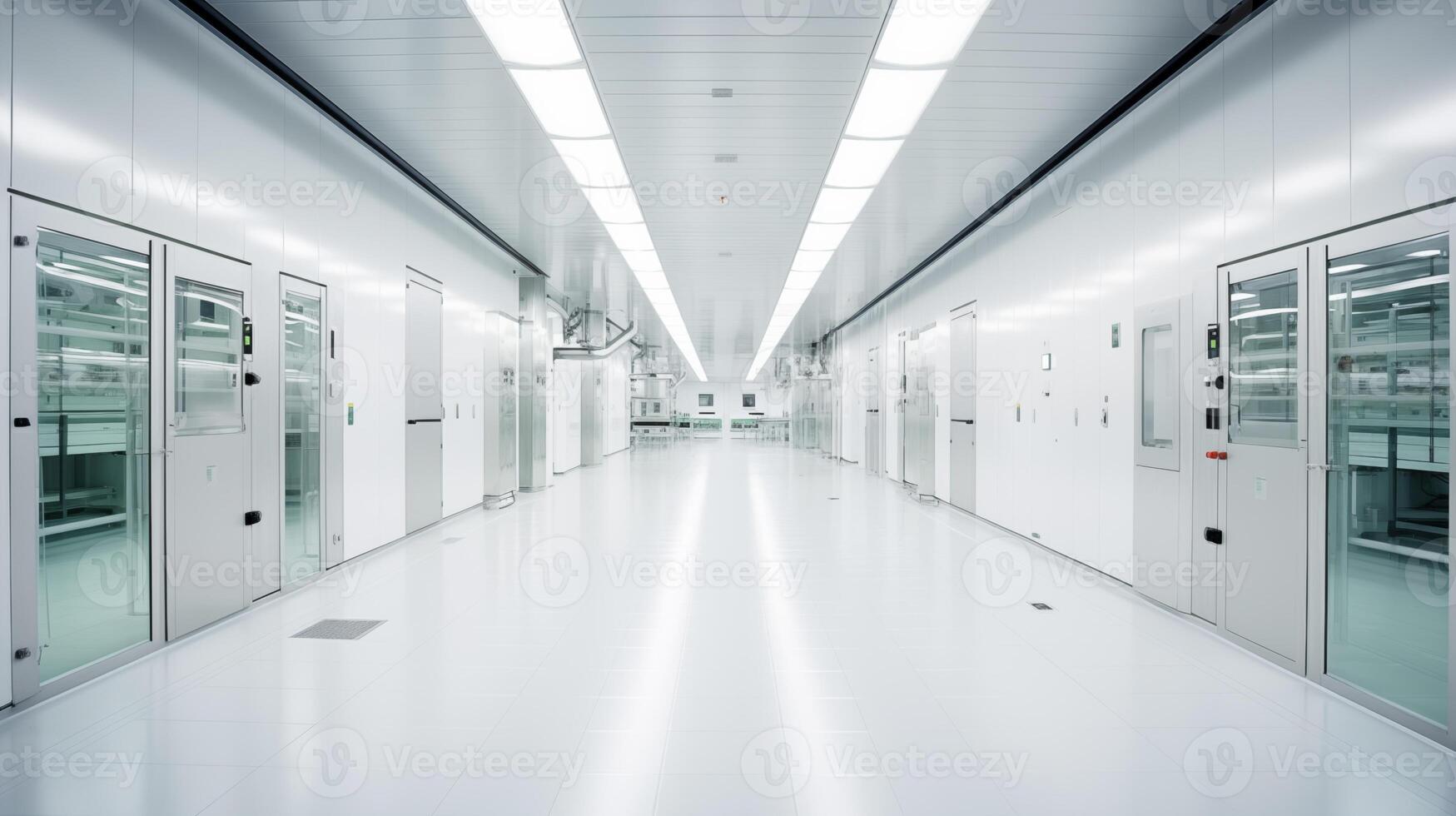 Modern clean laboratory interior with bright lighting and high-tech equipment. photo