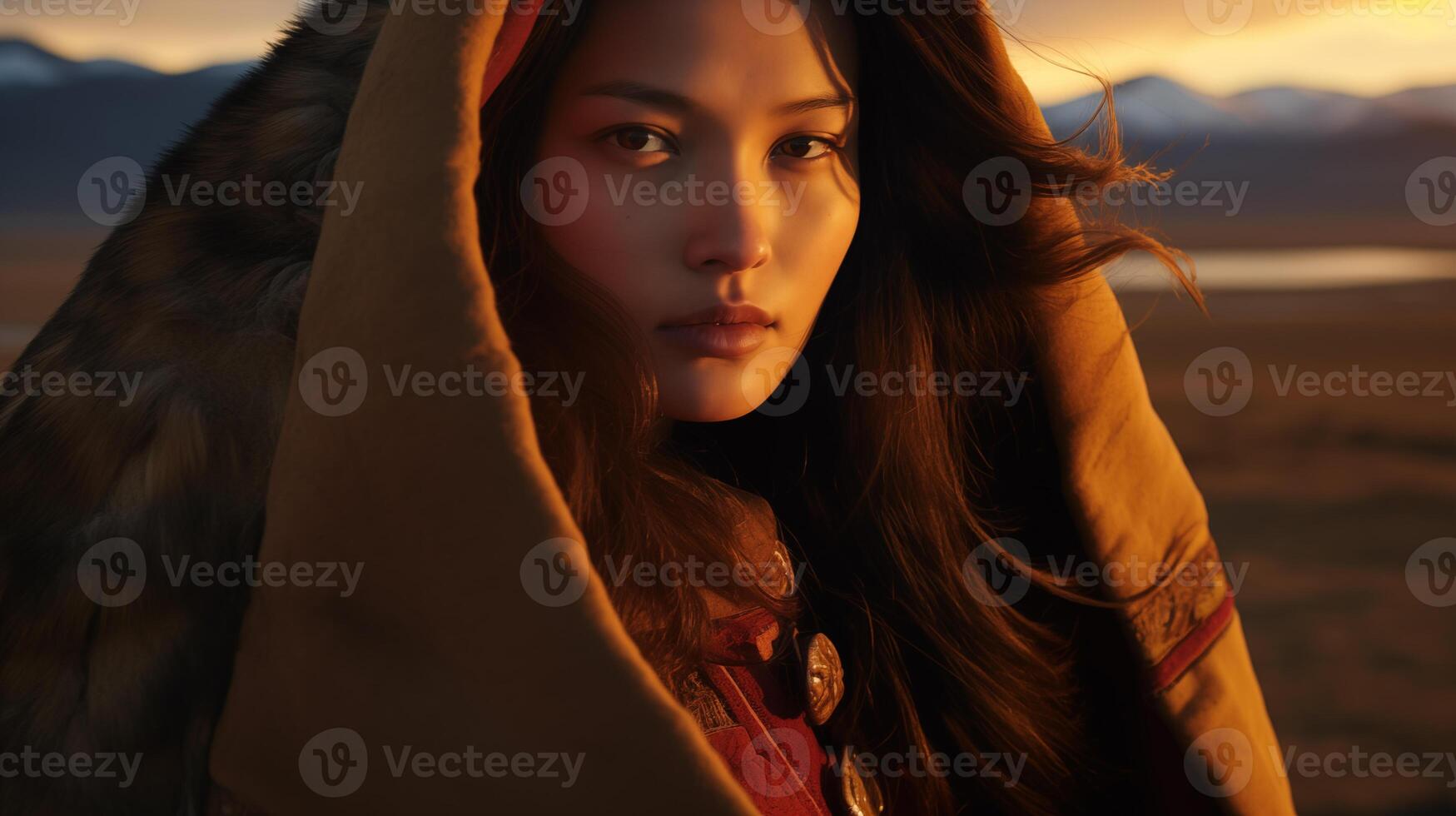 Elegance at twilight, serene desert gaze. photo